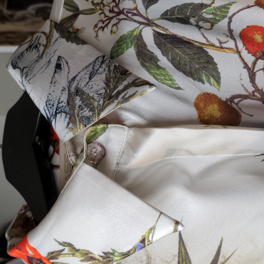 Roberto Cavalli kimono top / belted floral silk blouse / Class Cavalli